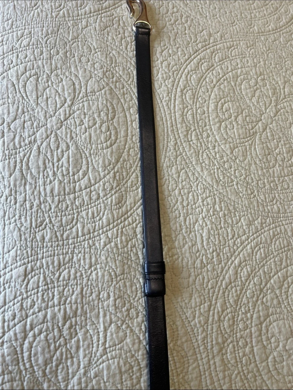 Women's Black Leather Belt with Sculpted Silver-Tone Buckle